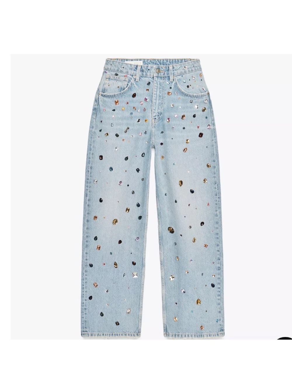 NWT Zara Relaxed Oversized High Waist Light Wash Denim Party Jeans Jewels Sz 10